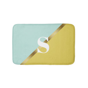 Light Blue Yellow Gold Monogram Bath Mat