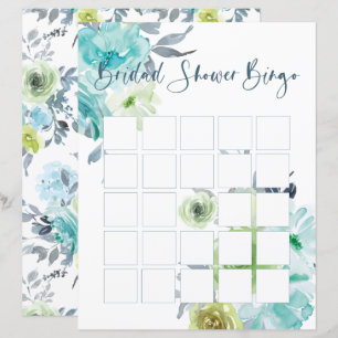 Light Blue Yellow Green Floral Bridal Shower Bingo
