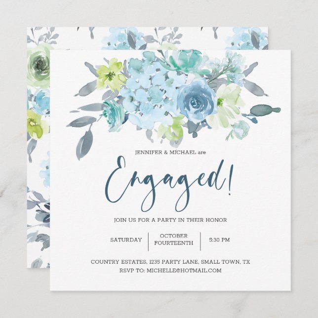 Light Blue Yellow Green Floral Elegant Engagement (Front/Back)