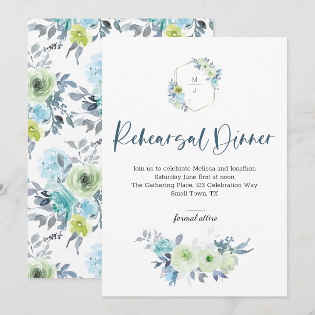Light Blue Yellow Green Floral Rehearsal Dinner (Front/Back)