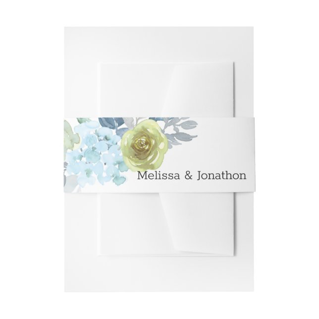Light Blue Yellow Green Floral Wedding Invitation Belly Band (Front Example)