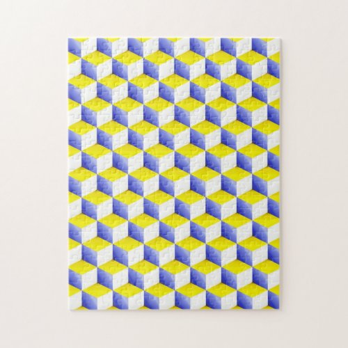 Light Blue Yellow White Shaded 3D Look Cubes Jigsaw Puzzle