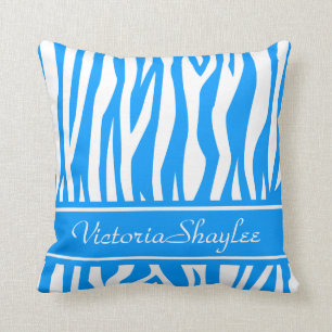 Light Blue Zebra Print with custom text Throw Pillow