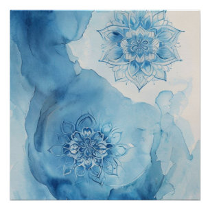 Light blue Zen Mandala Pattern Poster