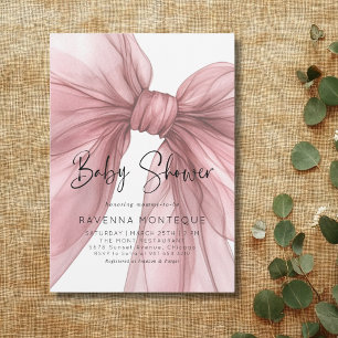 Light Blush Bow Clean Personalized Baby Shower Invitation