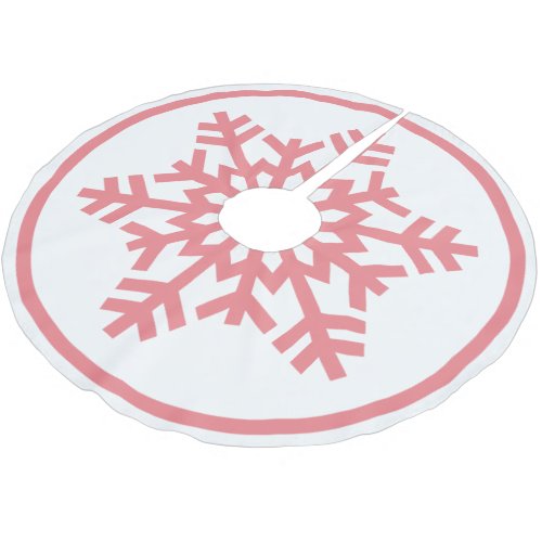Light Blush Coral Pink Snowflake On White Brushed Polyester Tree Skirt