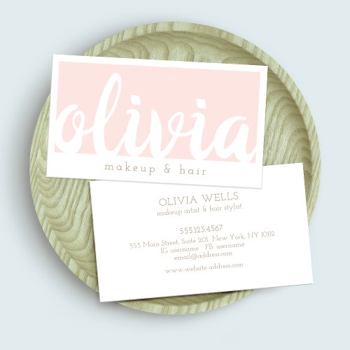 Light Blush Pink Calligraphy Typography Business Card