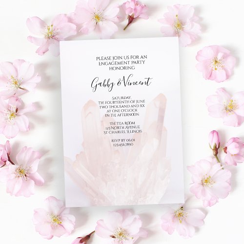 Light Blush Pink Crystals Engagement Party Invitation