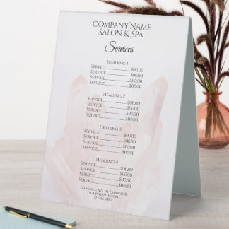 Light Blush Pink Crystals Spa Salon Services Menu Table Tent