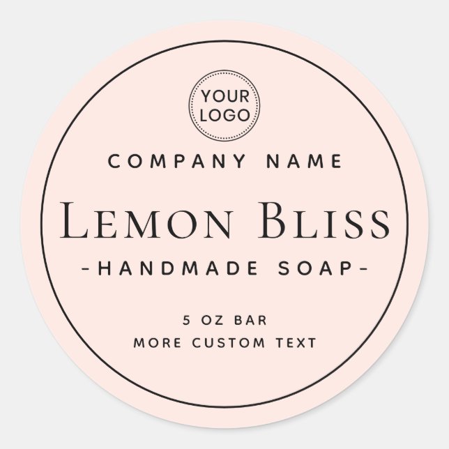 Light blush pink elegant round product label (Front)