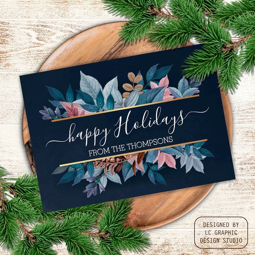 Light Blush Pink Floral Foliage On Dark Blue Postcard