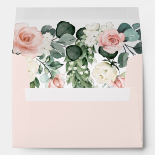Light Blush Pink Floral Rose Watercolor Wedding Envelope
