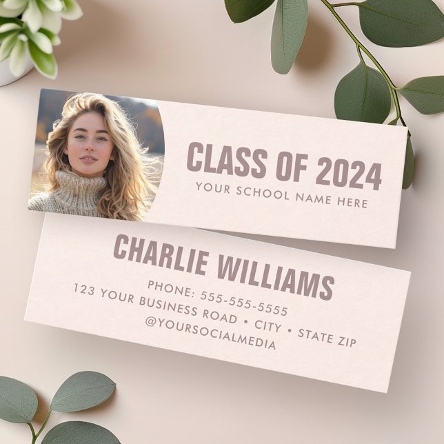 Light blush pink graduate student photo name mini business card (Light blush pink graduate student photo name mini business card)