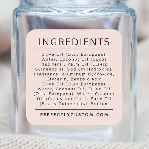 Light blush pink ingredient list product label