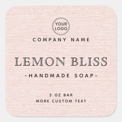 Light blush pink linen look square product labels