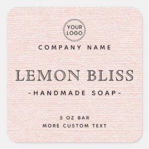 Light blush pink linen look square product labels