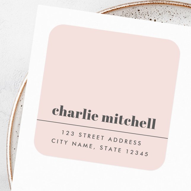 Light blush pink modern minimalist return address square sticker (Light blush pink modern minimalist return address square sticker)