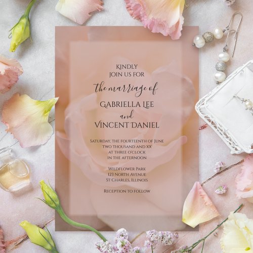 Light Blush Pink Rose Floral Wedding Invitation