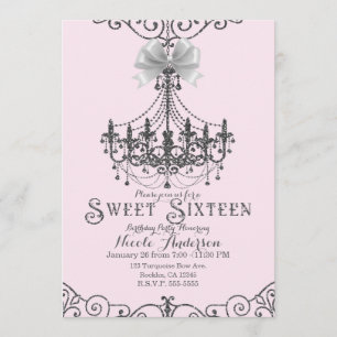 Light Blush Pink Silver White Bow Sweet 16 Sixteen Invitation