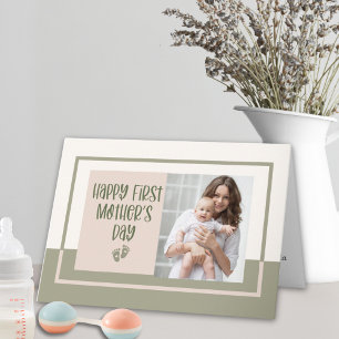 Light Boho Green Pink First Mother's Day Photo Card