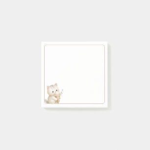 Light Border Beige Cute Cat with Ice Cream Post-it Notes