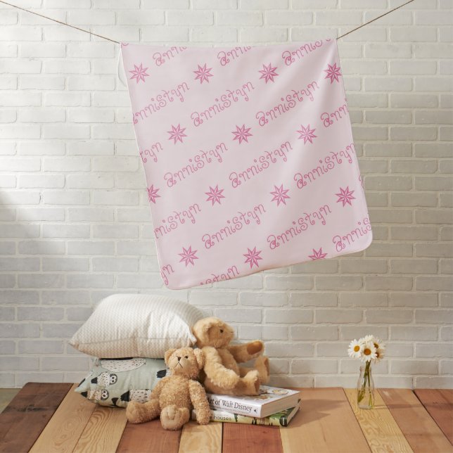 Light & Bright Pink Custom Reverse Repeat Names Baby Blanket (In Situ)