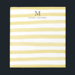 Light Bright Yellow Watercolor Stripes Monogram Notepad<br><div class="desc">The design features a personalized monogram initial and name in a simple and modern typographic font with a cute,  modern and stylish light bright yellow watercolor brush stripes.</div>