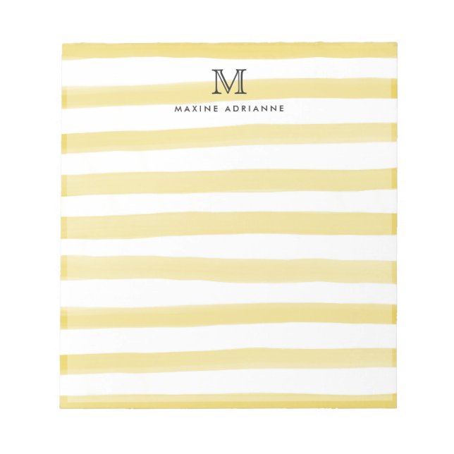 Light Bright Yellow Watercolor Stripes Monogram Notepad (Front)