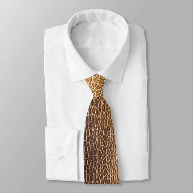 Light Brown Alligator Skin Print Neck Tie (Tied)