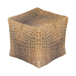 Light Brown Alligator Skin Print Pouf