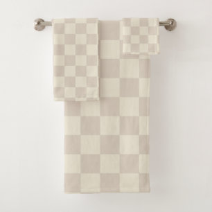 Light Brown and Off White Checkerboard Bath Towel Set