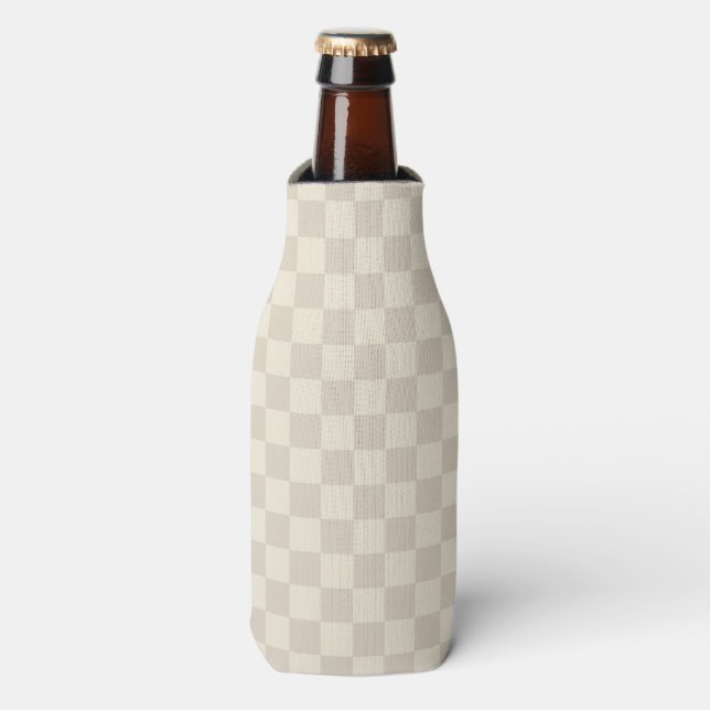 Light Brown and Off White Checkerboard Bottle Cooler (Bottle Front)