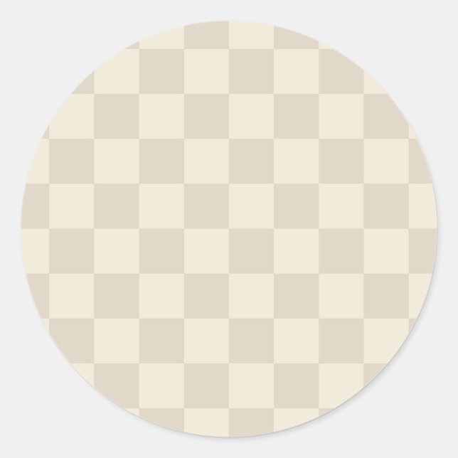 Light Brown and Off White Checkerboard Classic Round Sticker (Front)