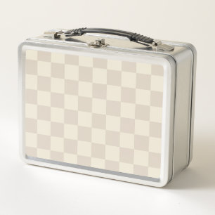 Light Brown and Off White Checkerboard Metal Lunch Box