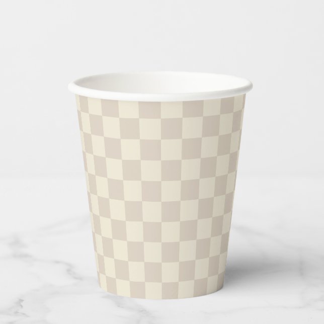 Light Brown and Off White Checkerboard Paper Cups (Front)