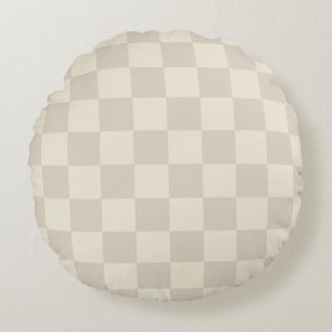 Light Brown and Off White Checkerboard Round Pillow