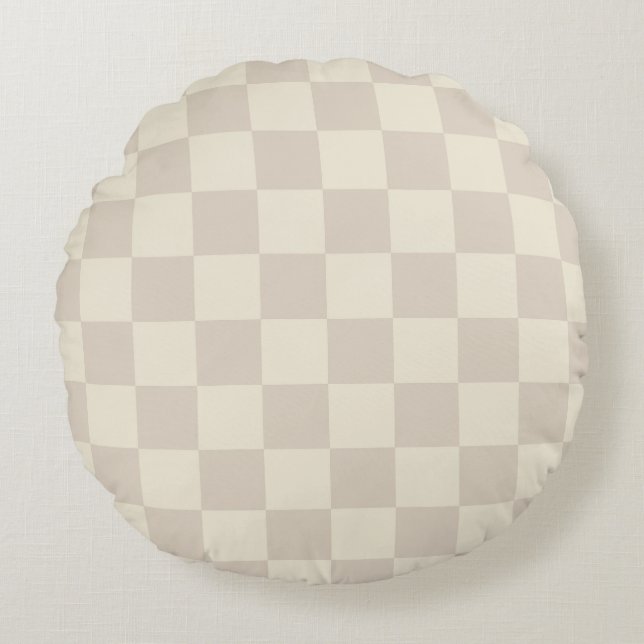 Light Brown and Off White Checkerboard Round Pillow (Front)