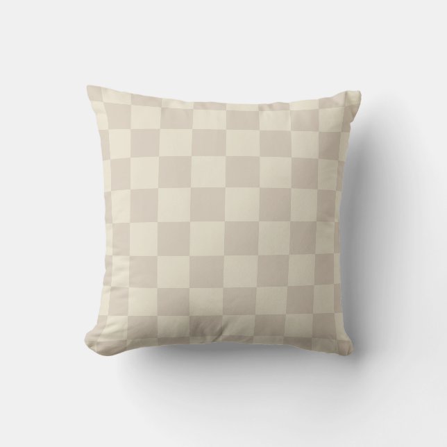 Light Brown and Off White Checkerboard Throw Pillow (Front)