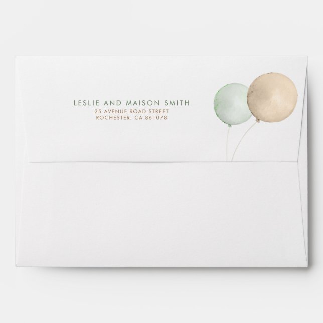 Light Brown and Sage Green Balloons Cute Envelope (Back (Top Flap))