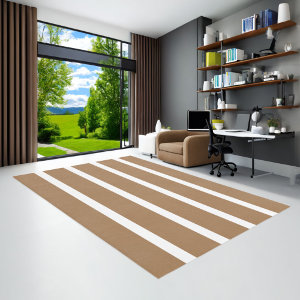 Light Brown and White Minimal Stripes Home Rug