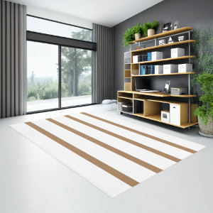 Light Brown and White Minimal Stripes Office Rug