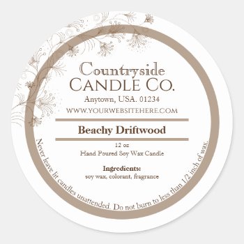 Light Brown And White Pretty Floral Candle Label by csinvitations at Zazzle