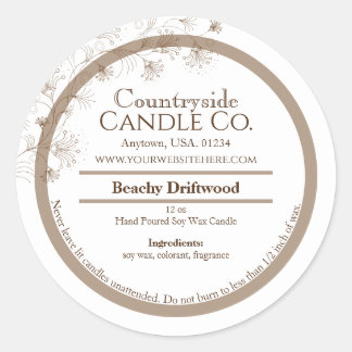 Light Brown and White Pretty Floral Candle Label