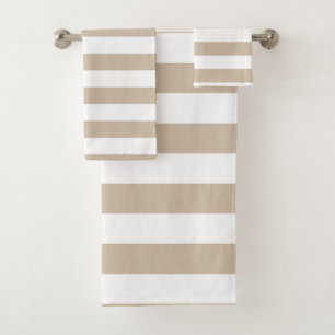 Light Brown and White Stripes Bath Towel Set