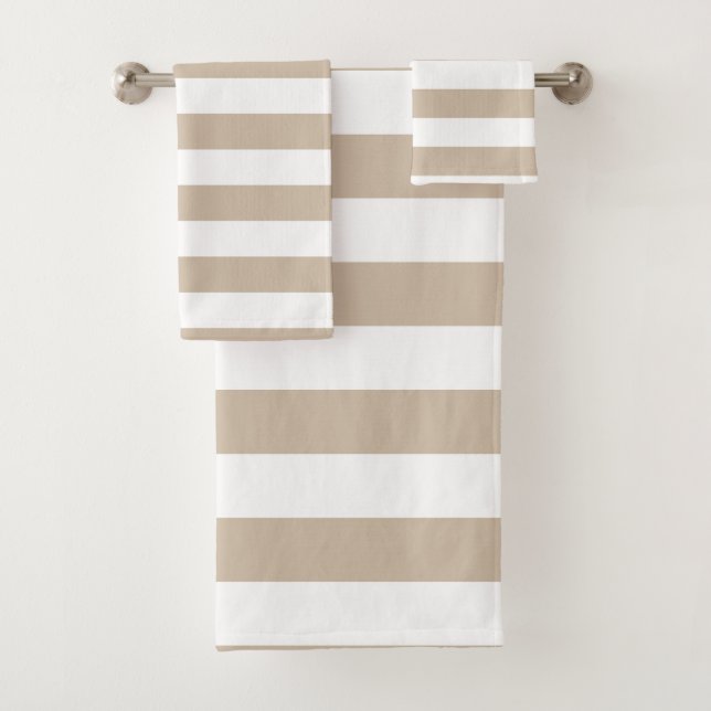 Light Brown and White Stripes Bath Towel Set (Insitu)