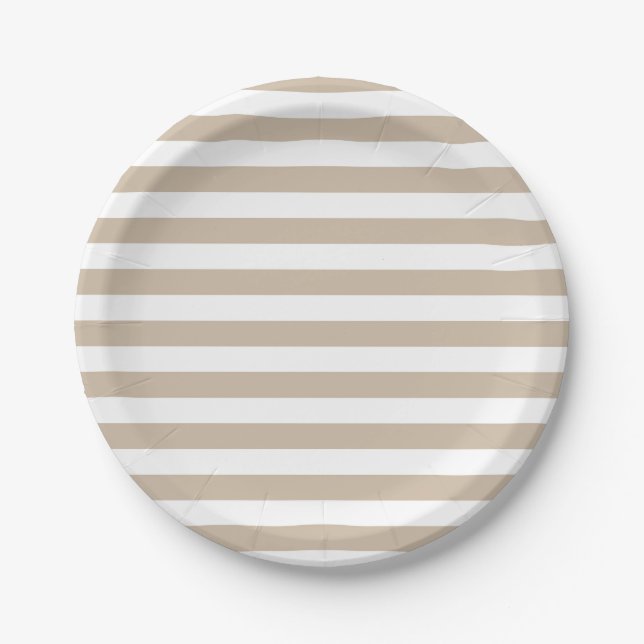 Light Brown and White Stripes Paper Plates (Front)