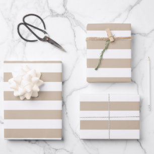 Light Brown and White Stripes Wrapping Paper Sheets