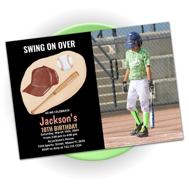 Light Brown Baseball Birthday Invitations w Photo (Creator Uploaded)