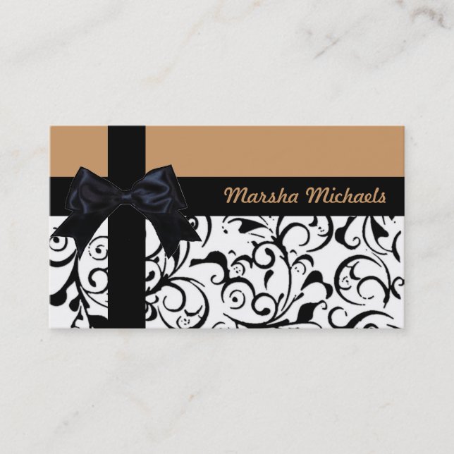 Light brown black damask custom business cards (Front)