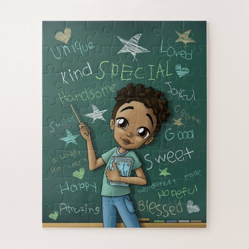 Light Brown Boy and Positive Words Jigsaw Puzzle